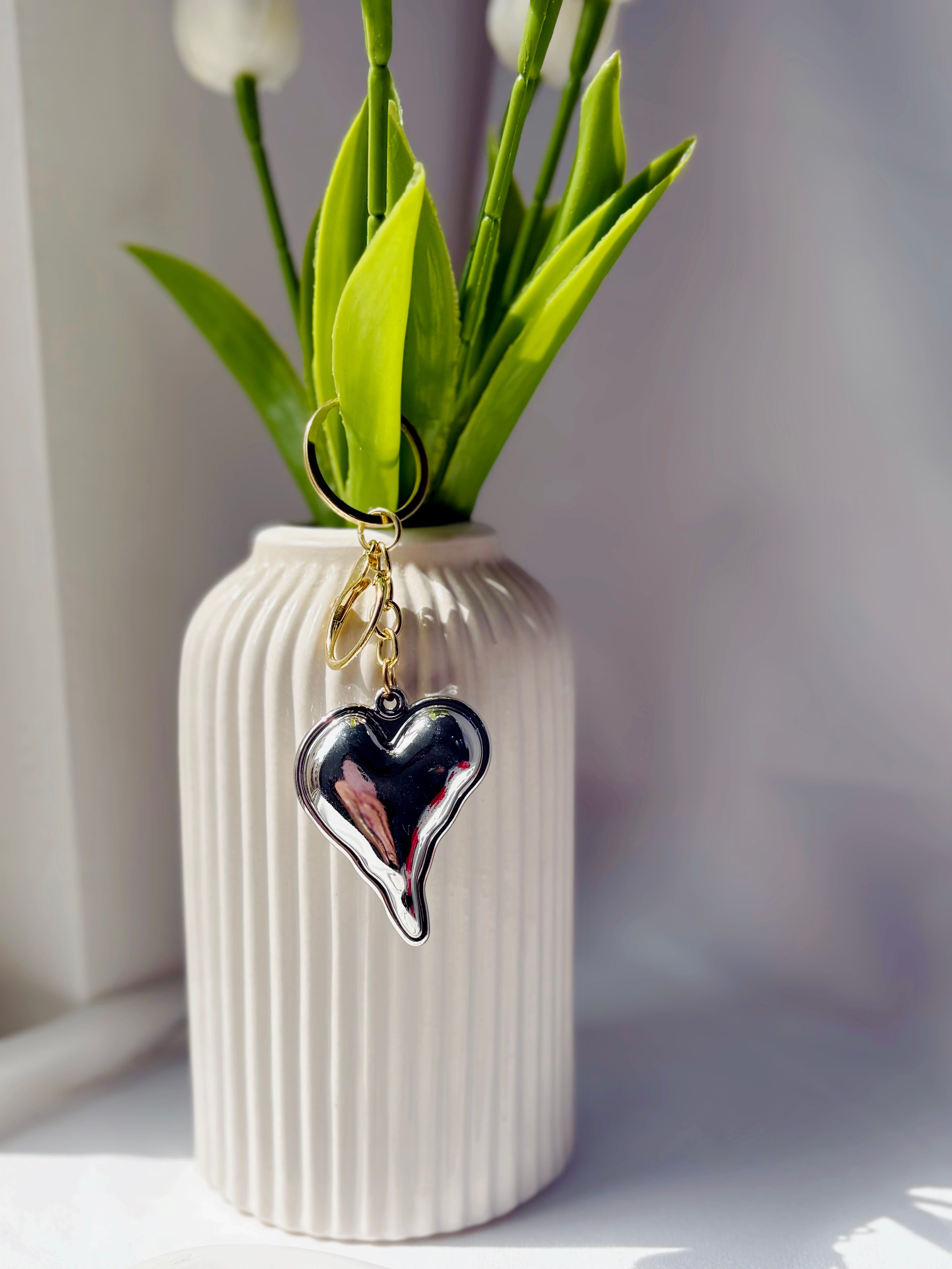 Metallic Heart Bag Charm